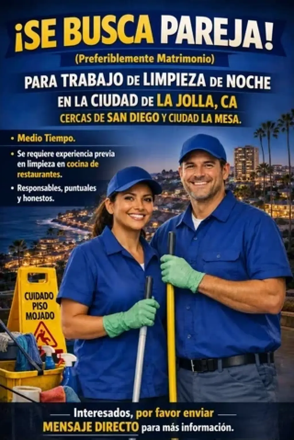 Trabajo de limpieza en noche