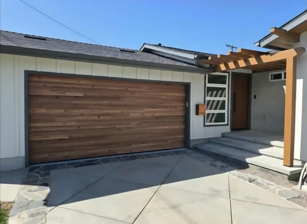 Woodlike plank garage door