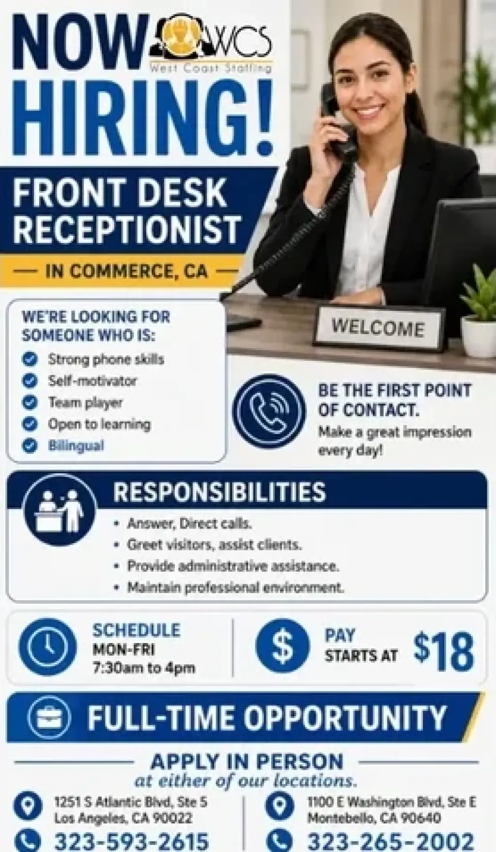 Receptionist Needed | Commerce