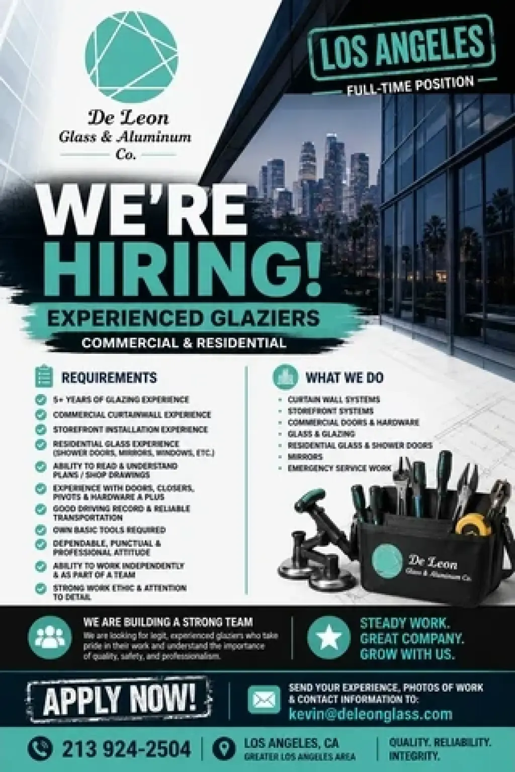 Experienced Glazier Needed