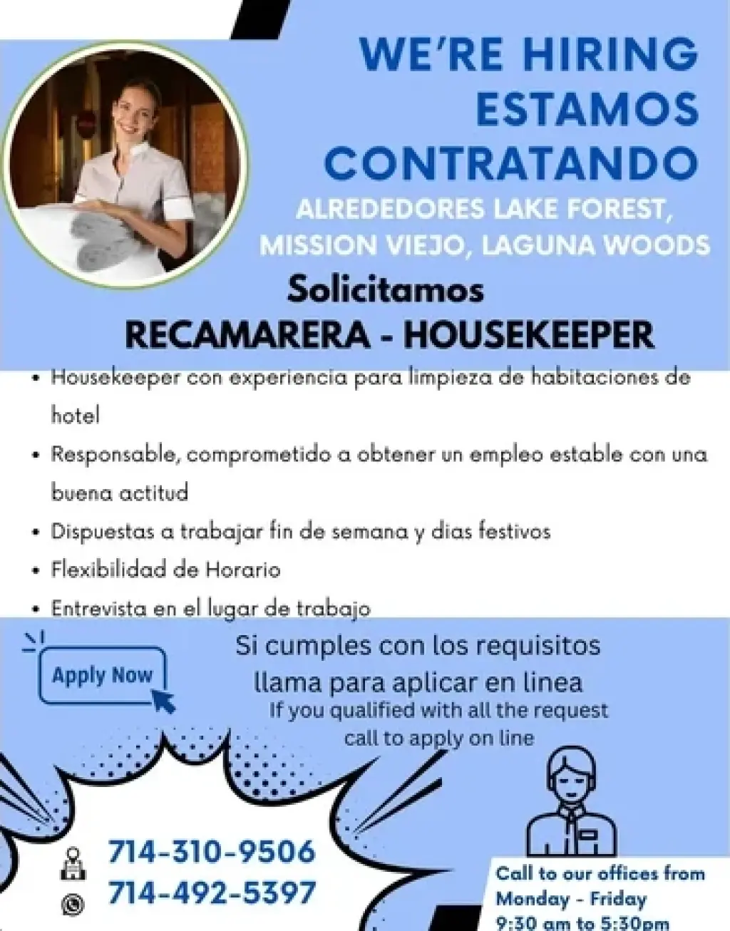 Se solicita recamarera Hotel