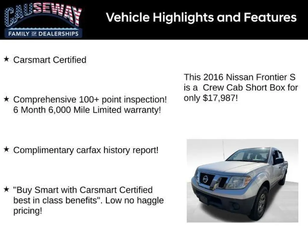 Nissan Frontier 2016 4x4 S 4dr Crew Cab 5 ft. SB Pickup 5A
