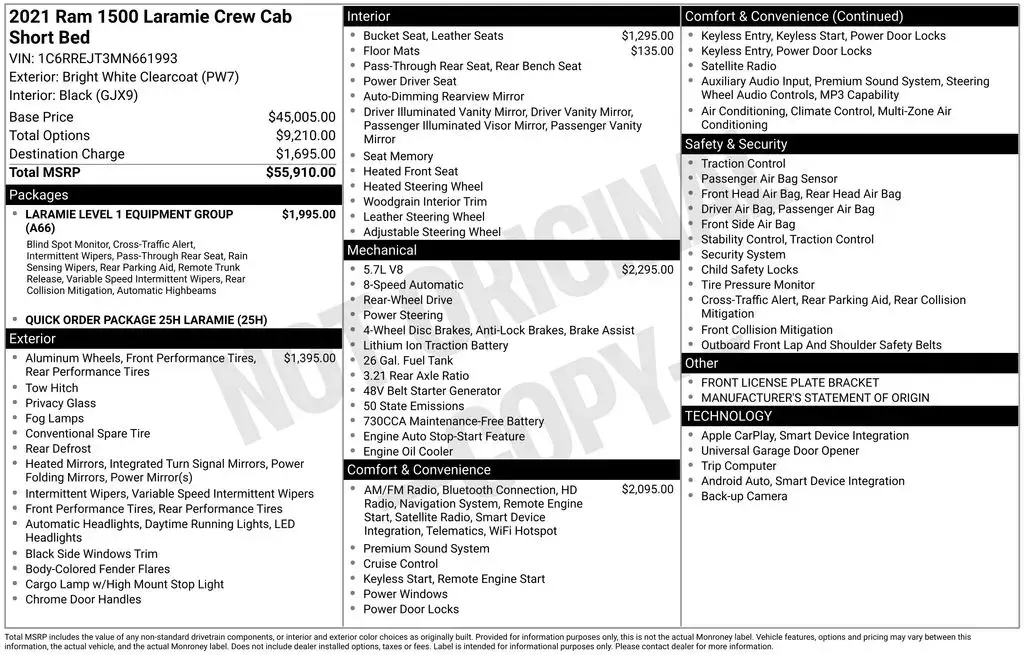 Ram 1500 2021 4x2 Laramie 4dr Crew Cab 5.6 ft. SB Pickup