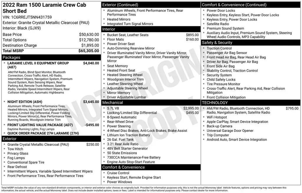 Ram 1500 2022 4x2 Laramie 4dr Crew Cab 5.6 ft. SB Pickup