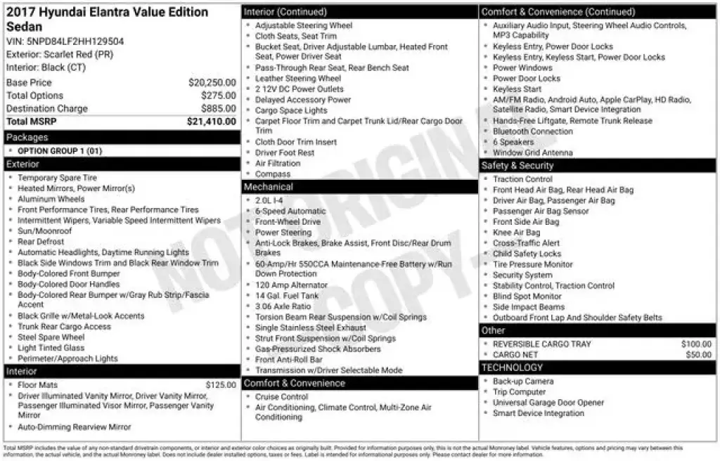 Hyundai ELANTRA 2017 Value Edition 4dr Sedan (US)
