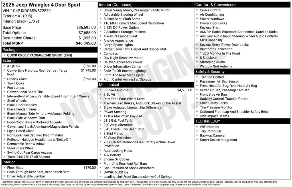 Jeep Wrangler 2025 4x4 Sport S 4dr SUV