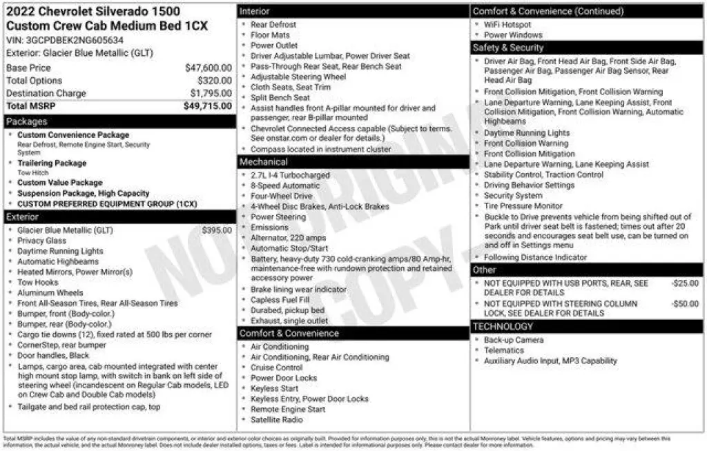 Chevrolet Silverado 1500 2022 4x4 Custom 4dr Crew Cab 5.8 ft. SB