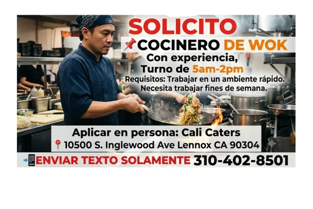 📌COCINERO DE WOK 📍Lennox