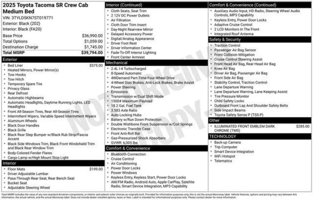 Toyota Tacoma 2025 4x4 SR 4dr Double Cab 5.0 ft SB 8A