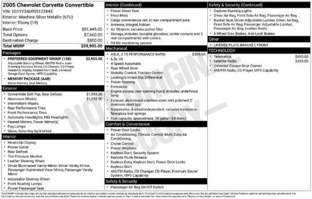 Chevrolet Corvette 2005 2dr Convertible