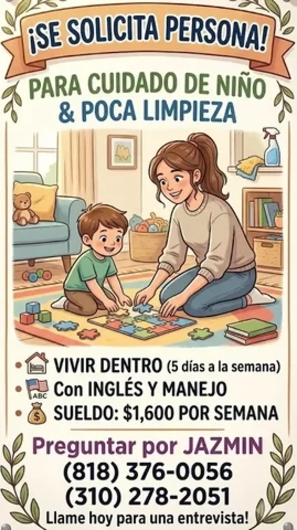SOLICITO PERSONA $1,600/semana