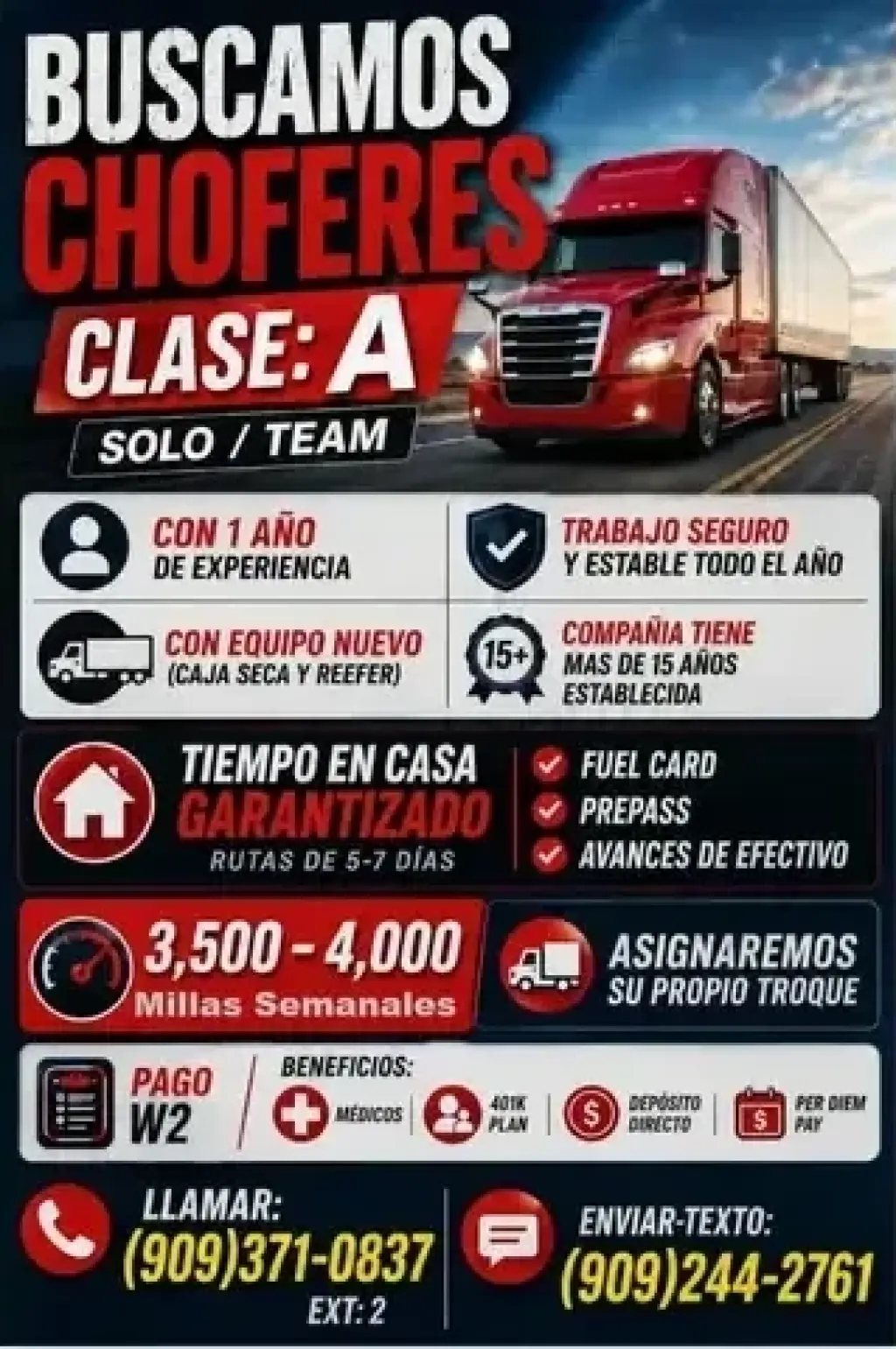🚚BUSCAMOS CHOFERES CLASE:A