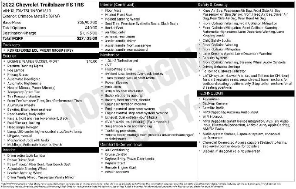 Chevrolet Trailblazer 2022 RS 4p SUV