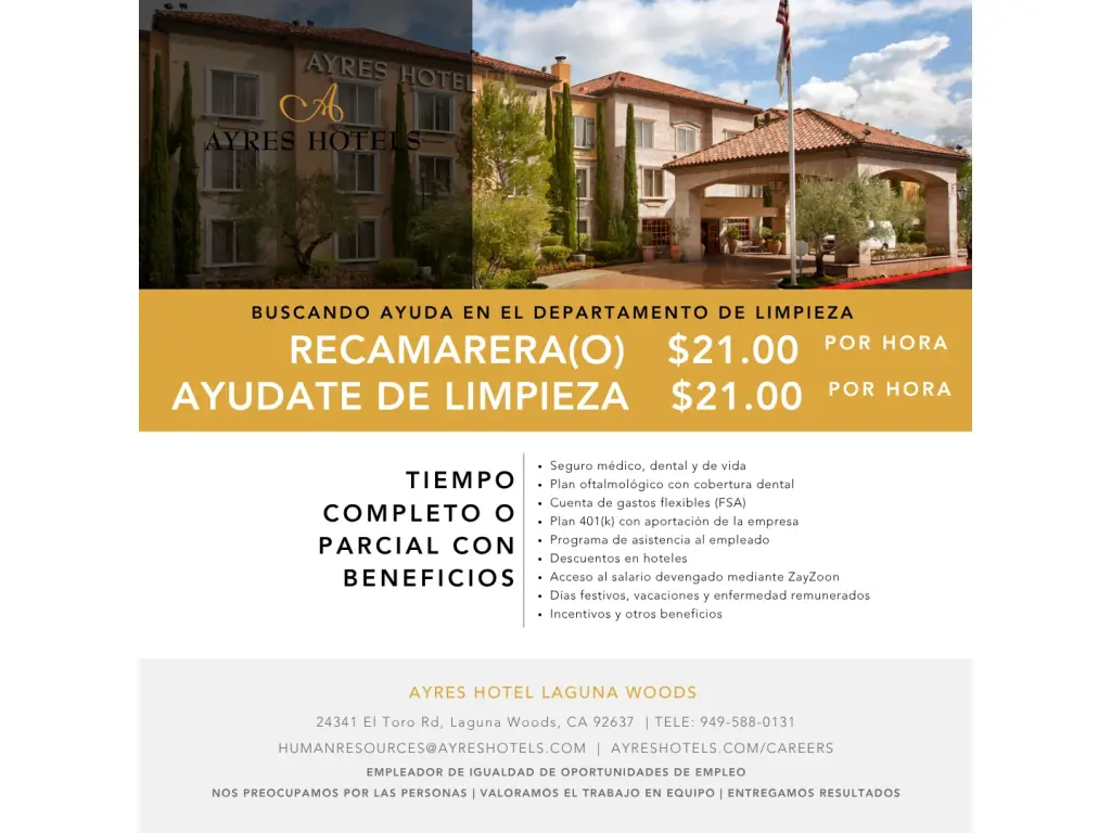¡Únete a nuestro equipo en el Ayres Hotel Laguna Woods!
