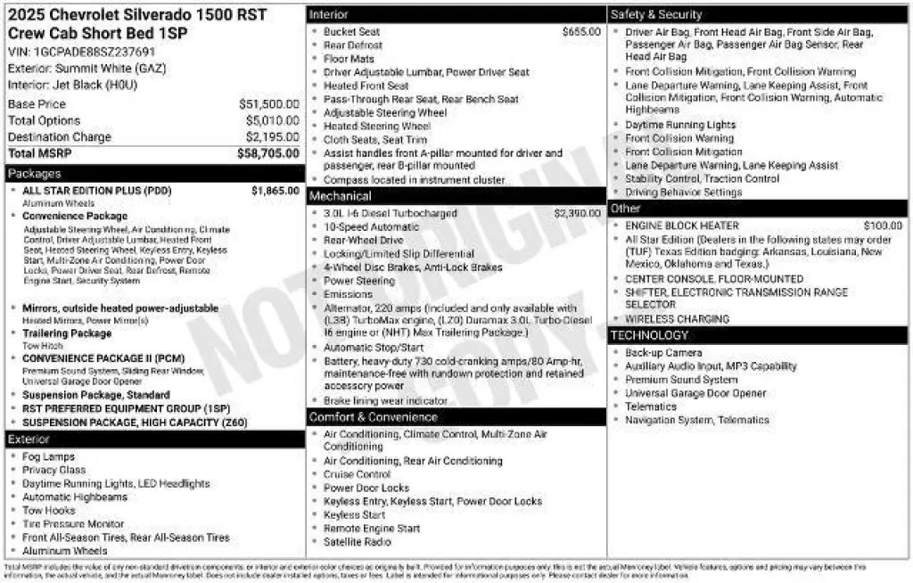 Chevrolet Silverado 1500 2025 4x2 RST 4 puertas Cabina Crew 5.8 pies. Caja corta