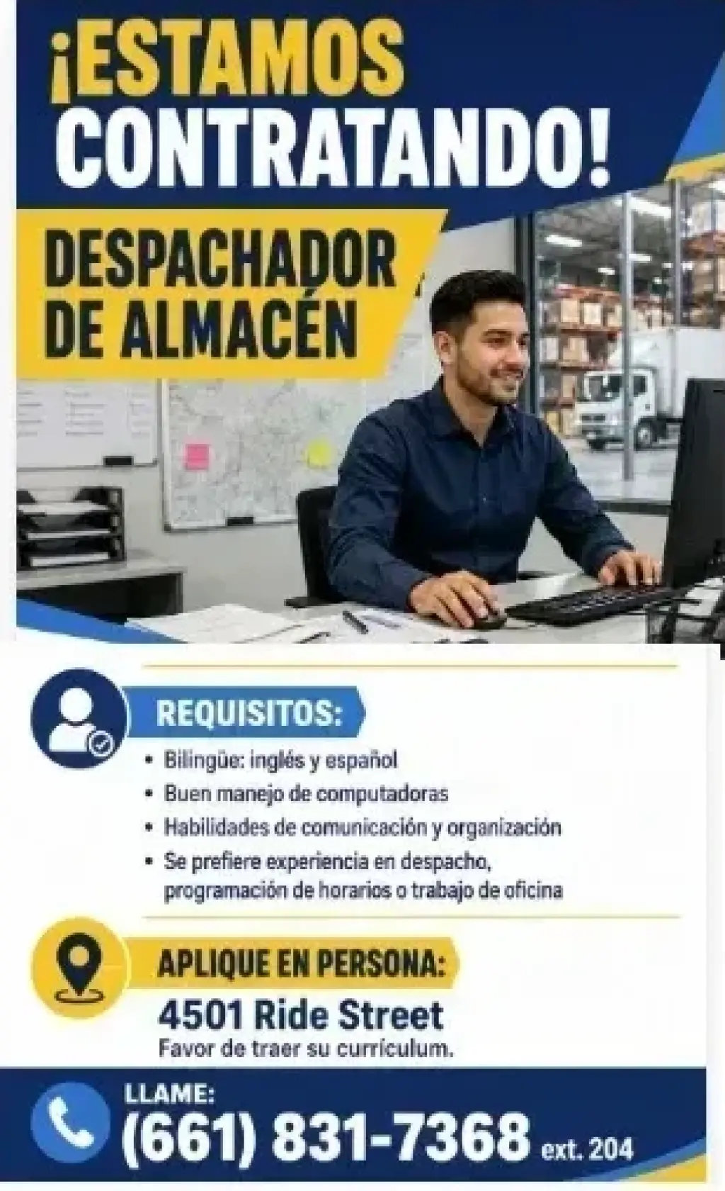 Buscamos un Despachador de Almacén en 📍Bakersfield