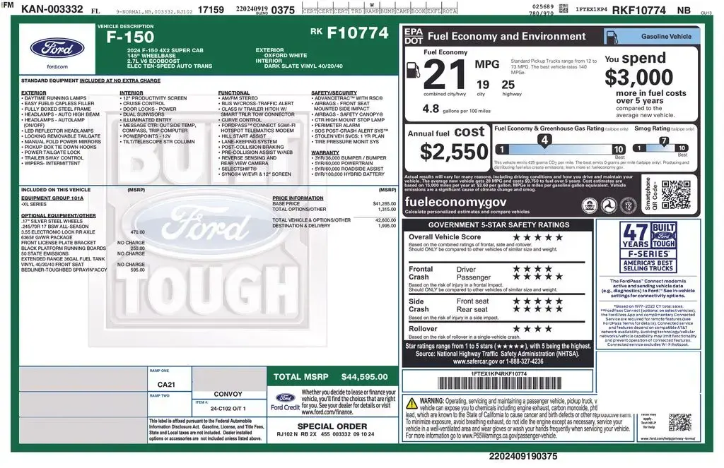 Ford F-150 2024 4x2 XL 4dr SuperCab 6.5 ft. SB