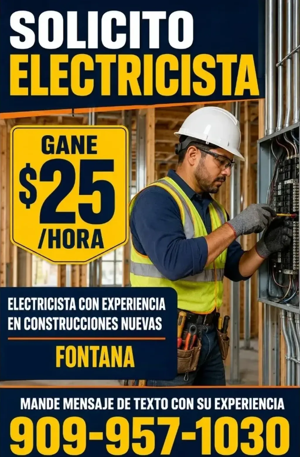 SOLICITO ELECTRICISTA GANE $25/HORA en Fontana