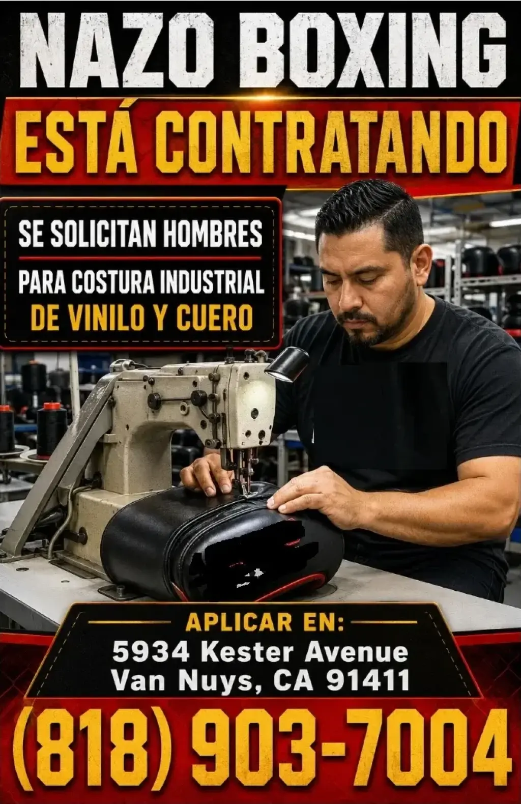 NAZO BOXING SOLICITA COSTUREROS INDUSTRIALES en Van Nuys