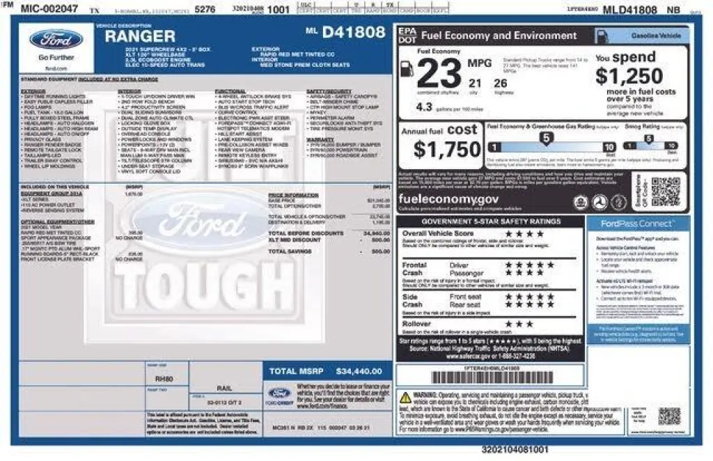 Ford Ranger 2021 4x2 XL 4dr SuperCrew 5.1 ft. SB