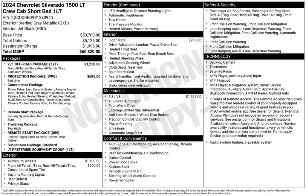Chevrolet Silverado 1500 2024 4x4 LT 4 puertas Crew Cab 5.8 pies SB con 1LT