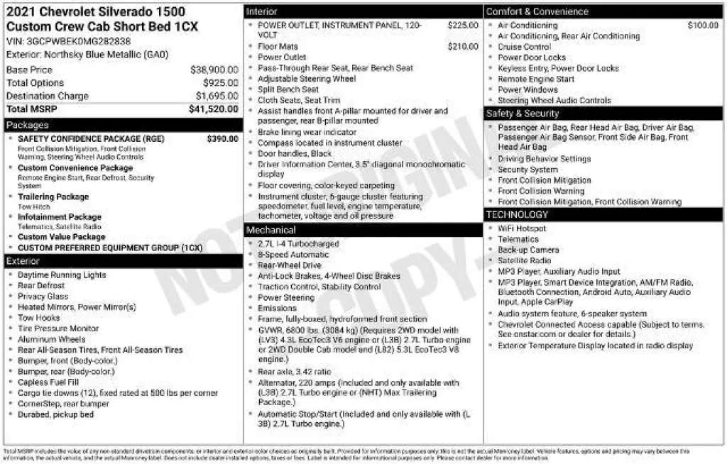 Chevrolet Silverado 1500 2021 4x2 Custom Cabina Crew de 4 puertas, caja larga de 5,8 pies