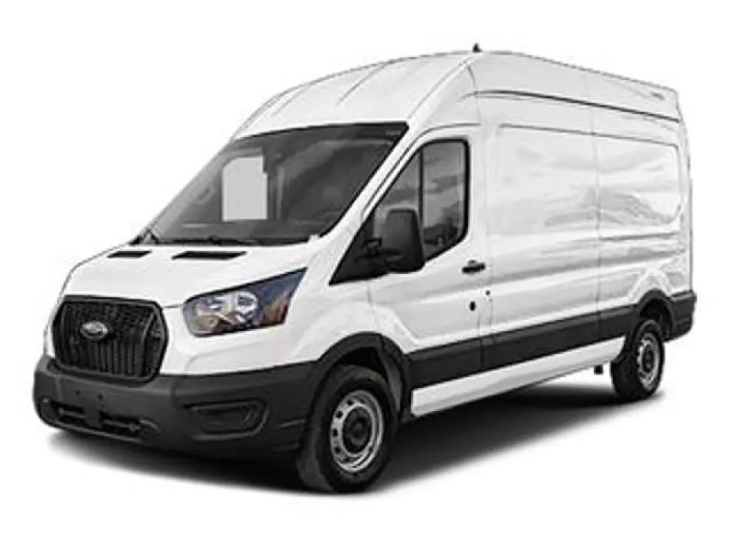 Furgón de carga extendida Ford Transit 2024 350 HD, 3 puertas, carrocería larga, techo alto, distancia entre ejes estándar (DRW), con peso bruto vehicular de 11.000 libras.