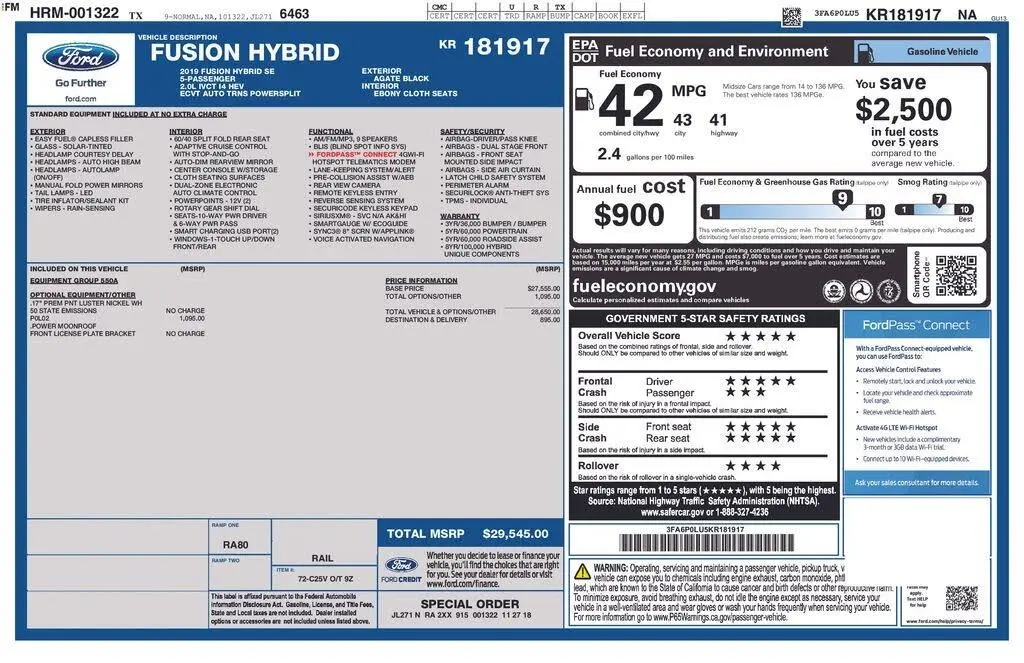 Ford Fusion Hybrid 2019 SE 4dr Sedán