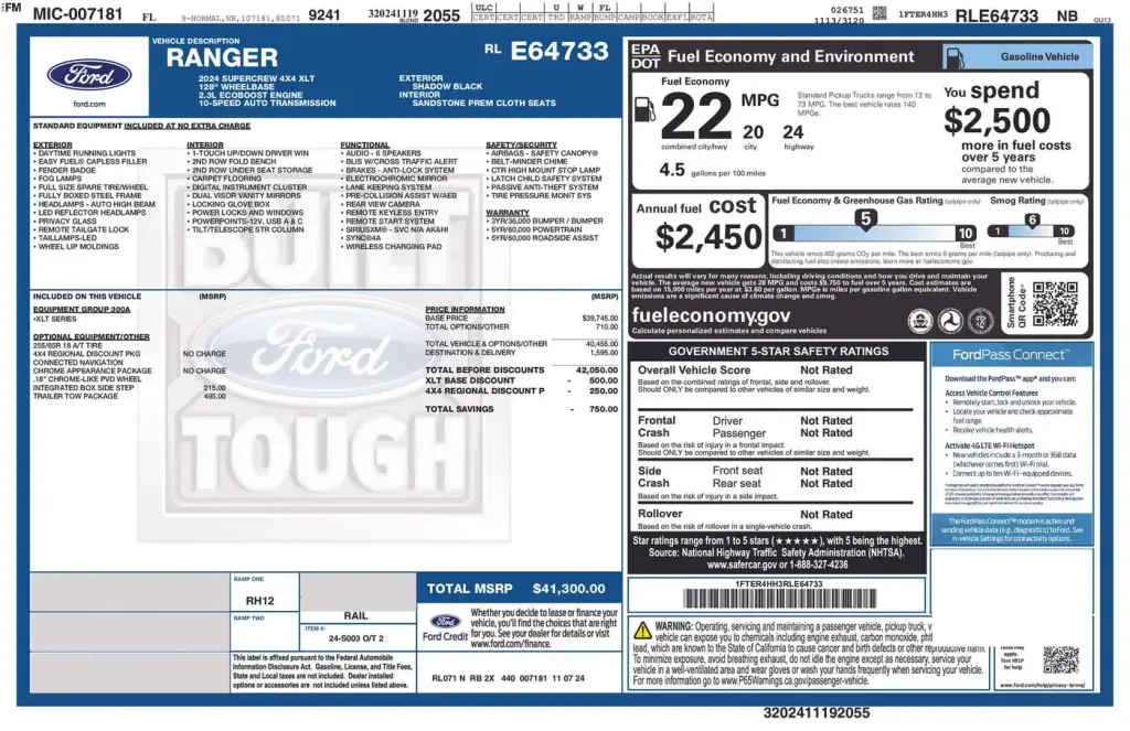 Ford Ranger 2024 4x4 XLT 4dr SuperCrew 5.0 ft. SB