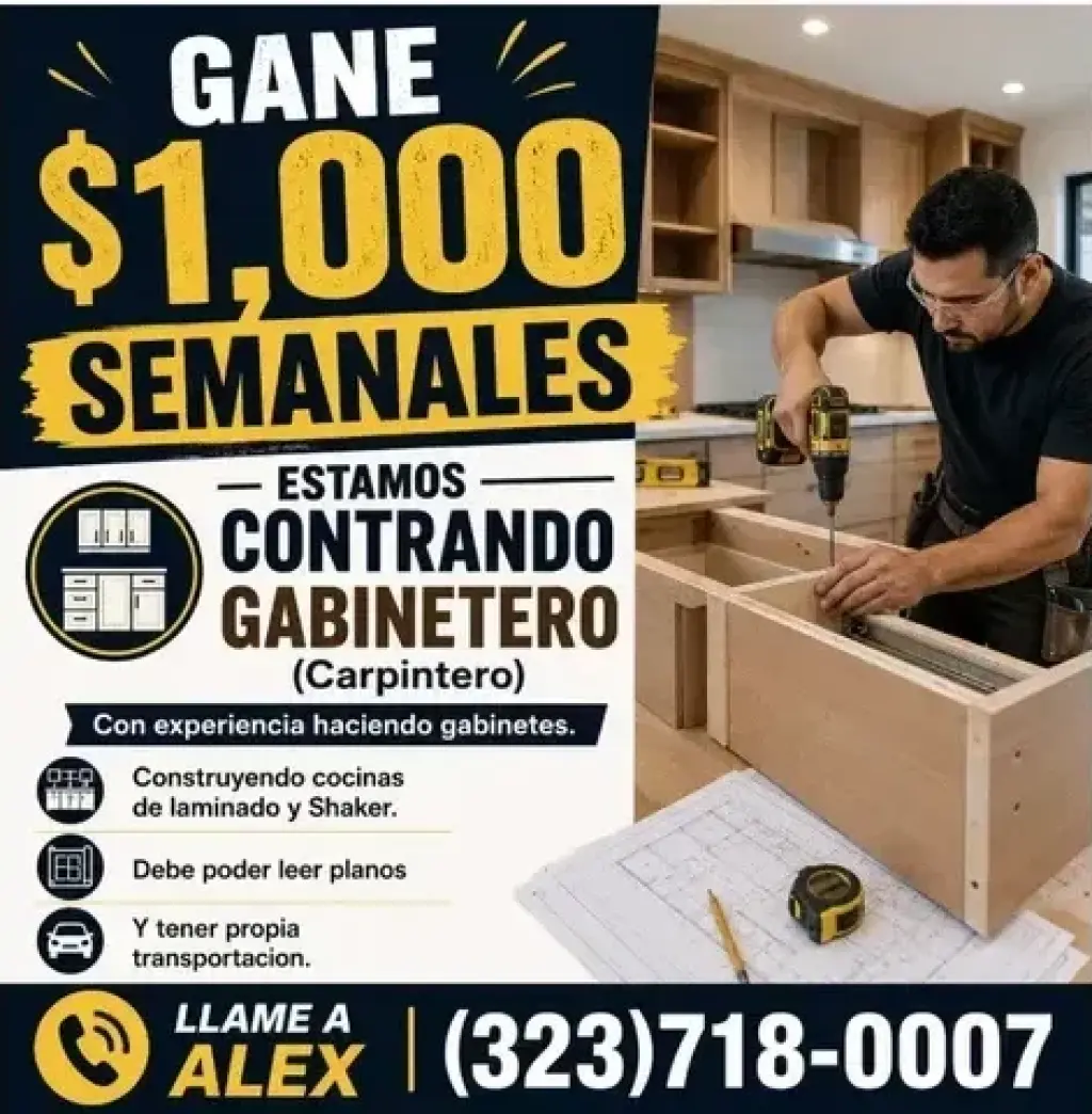 SOLICITO GABINETERO (Carpintero) 💶GANE $1,000 SEMANALES!💶