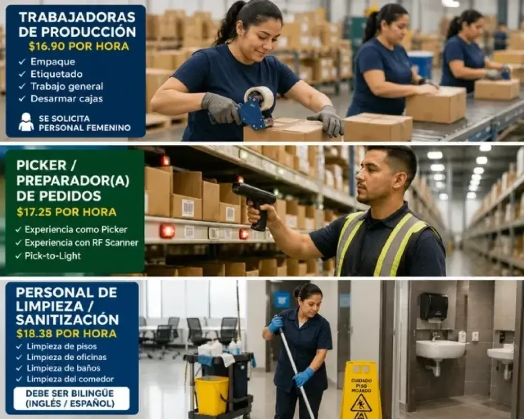 TRABAJOS EN CITY OF INDUSTRY-ALMACÉN, PRODUCCIÓN, PICKER Y LIMPIEZA