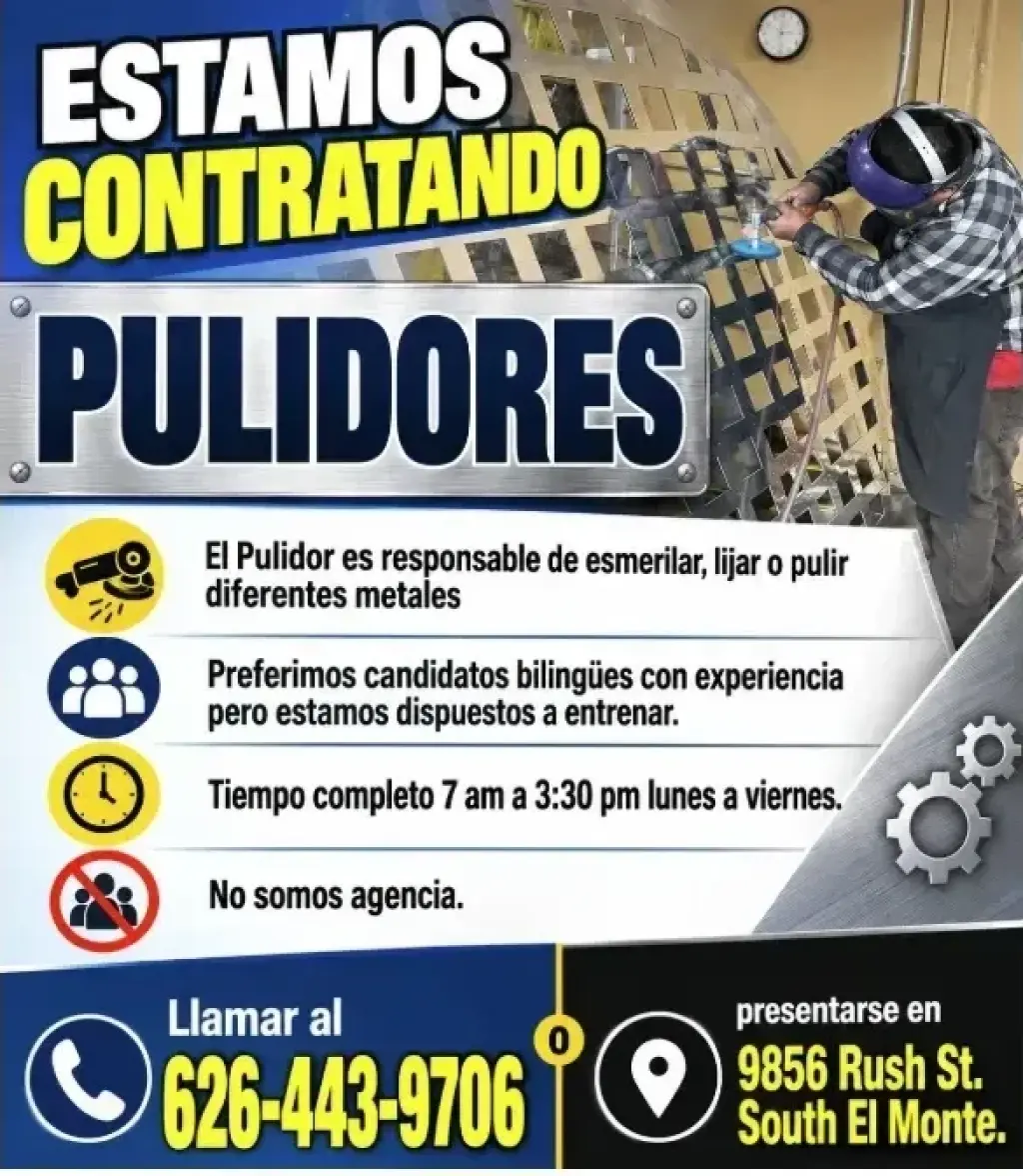 BUSCO📌PULIDOR DE METALES  en📍South El Monte.