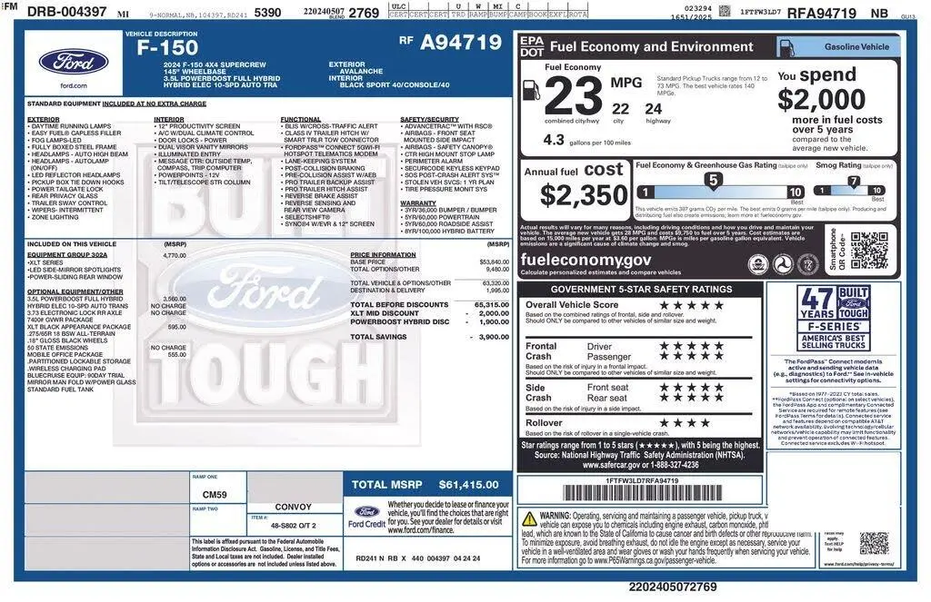 Ford F-150 2024 4x4 XLT 4dr SuperCrew 5.5 ft. SB