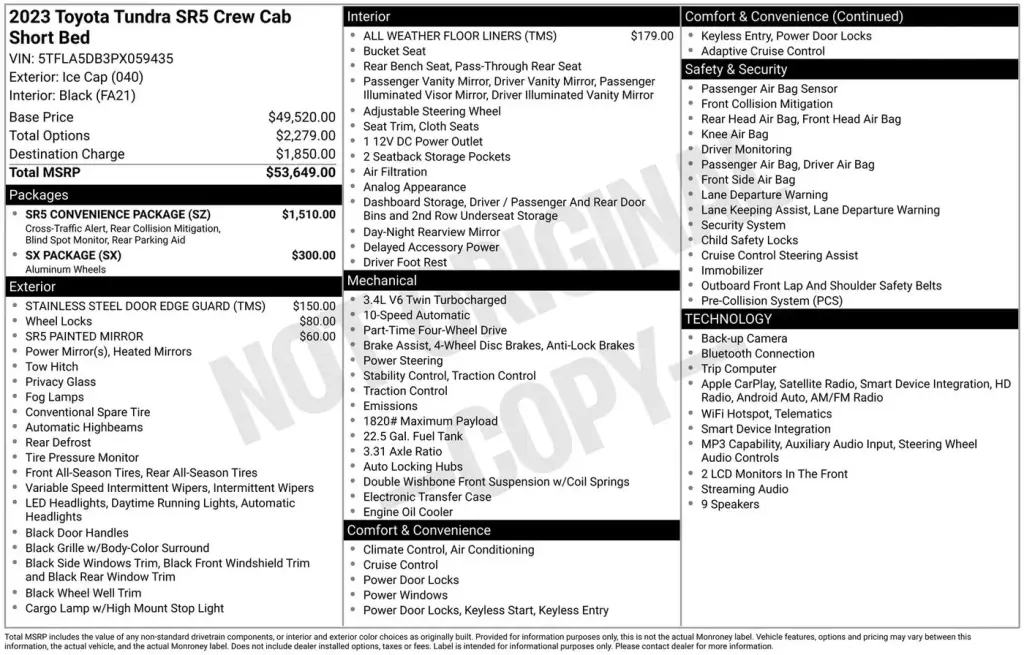 Toyota Tundra 2023 4x4 SR5 4puerta Cabina CrewMax Camioneta SB