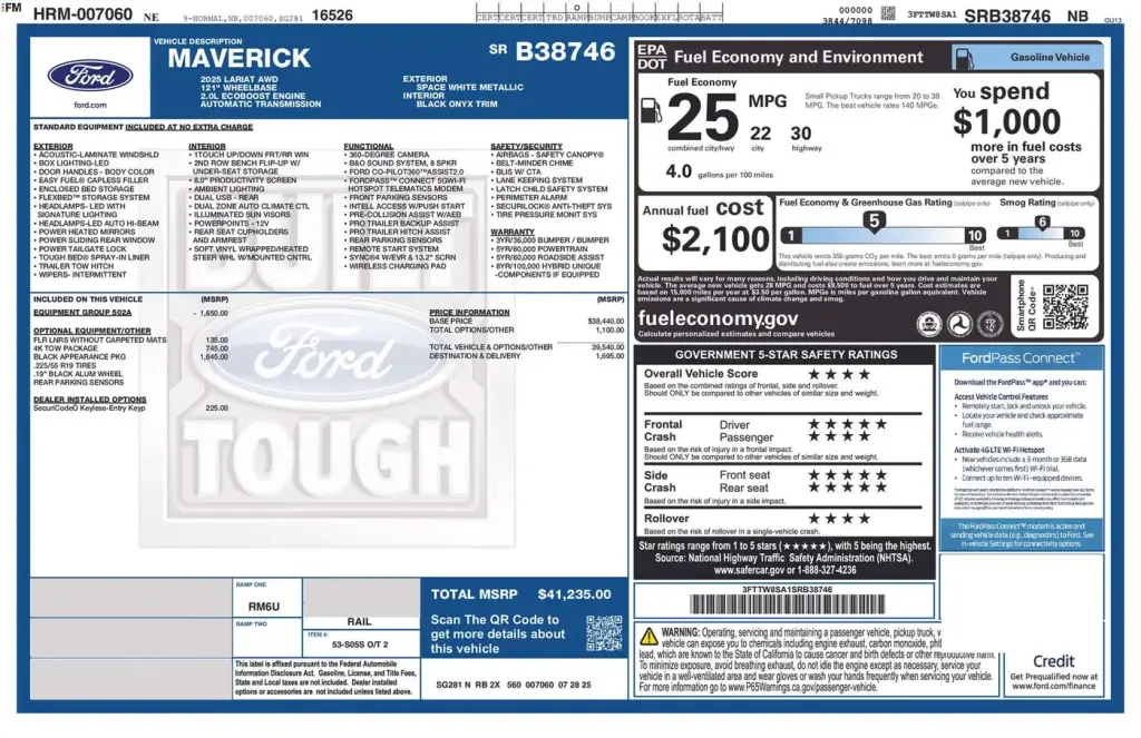 Ford Maverick 2025 4x4 Lariat 4p SuperCrew 4.5 pies SB