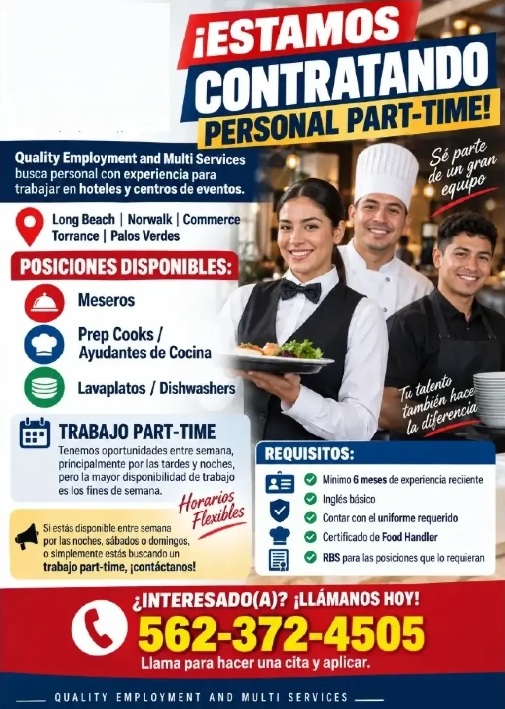 BUSCAMOS TRABAJADORES  para hoteles y centros de eventos