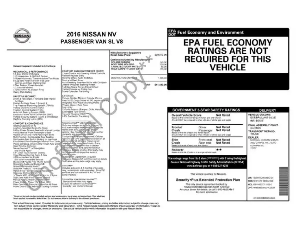 Nissan NV 2016 3500 HD S 3dr Passenger Van (V8)