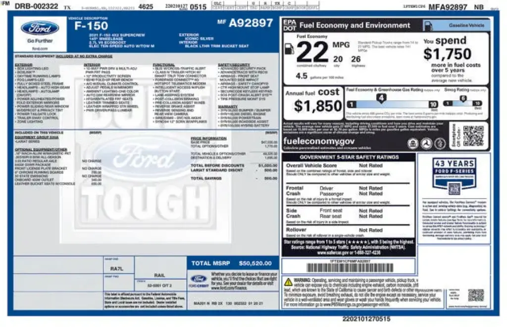 Ford F-150 2021 4x2 Lariat 4dr SuperCrew 5.5 ft. SB