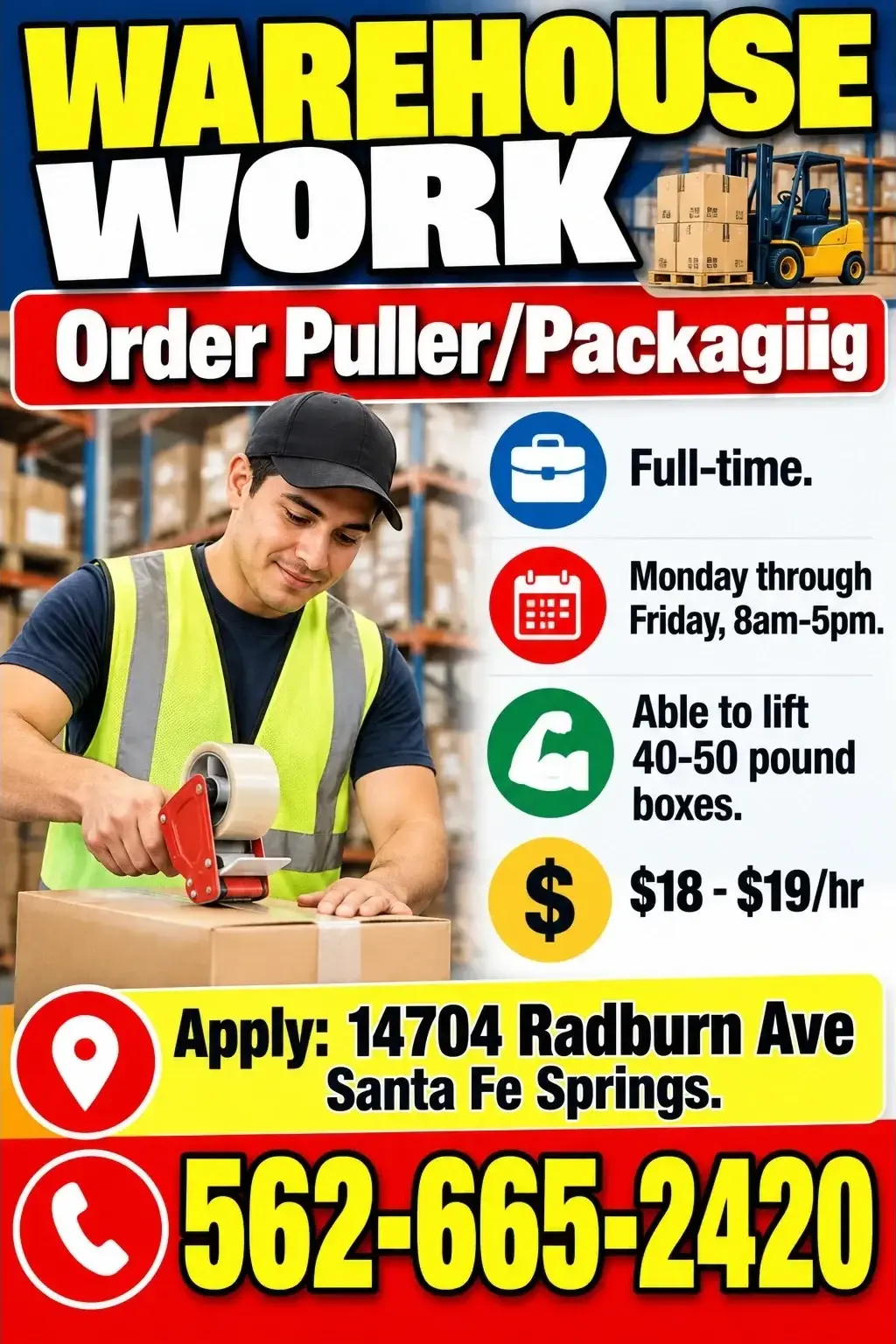 WAREHOUSE WORK Order Puller/Packaging