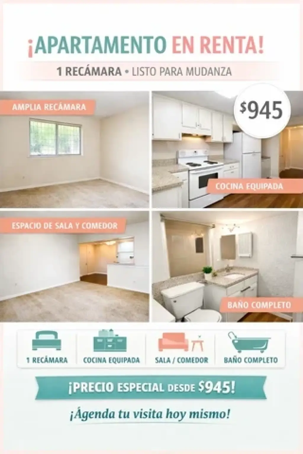 Apartamentos de 1 Recamara !!!