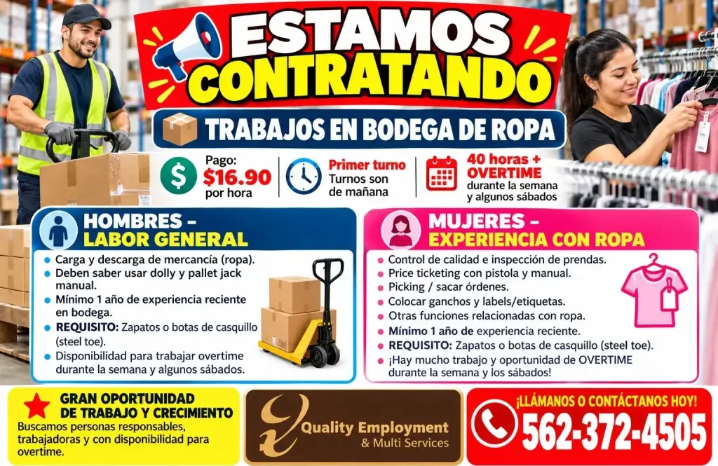 📦 TRABAJOS EN BODEGA DE ROPA para 👷 HOMBRES y 👚 MUJERES