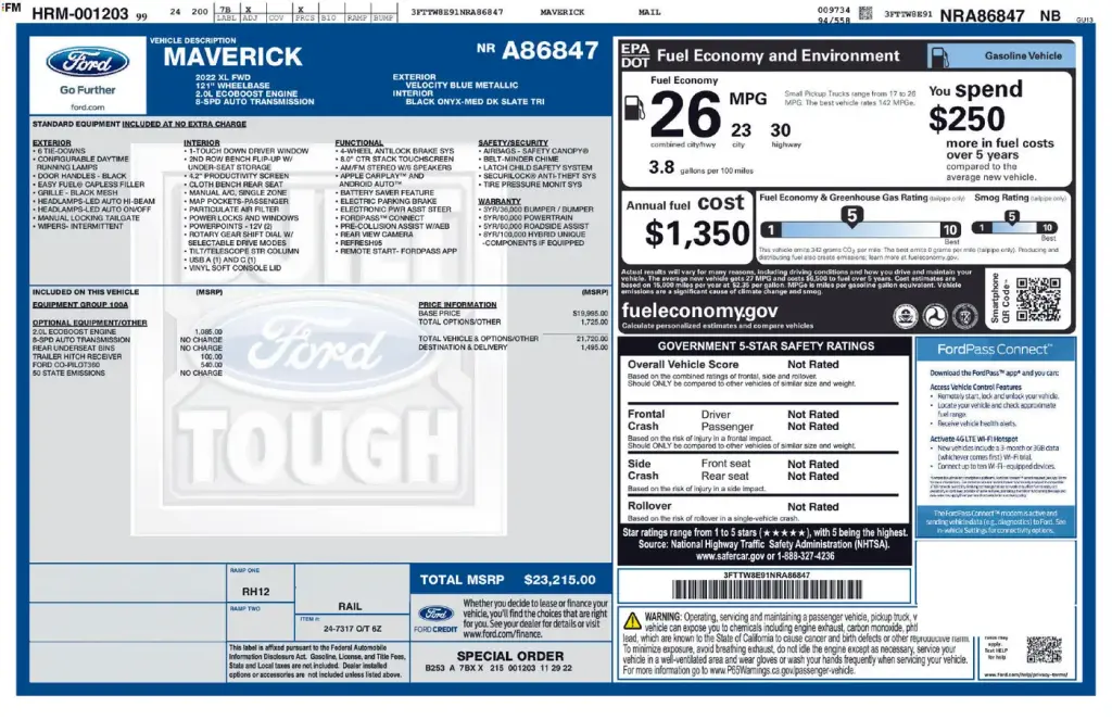 Ford Maverick 2022 XL 4dr SuperCrew 4.5 ft. SB