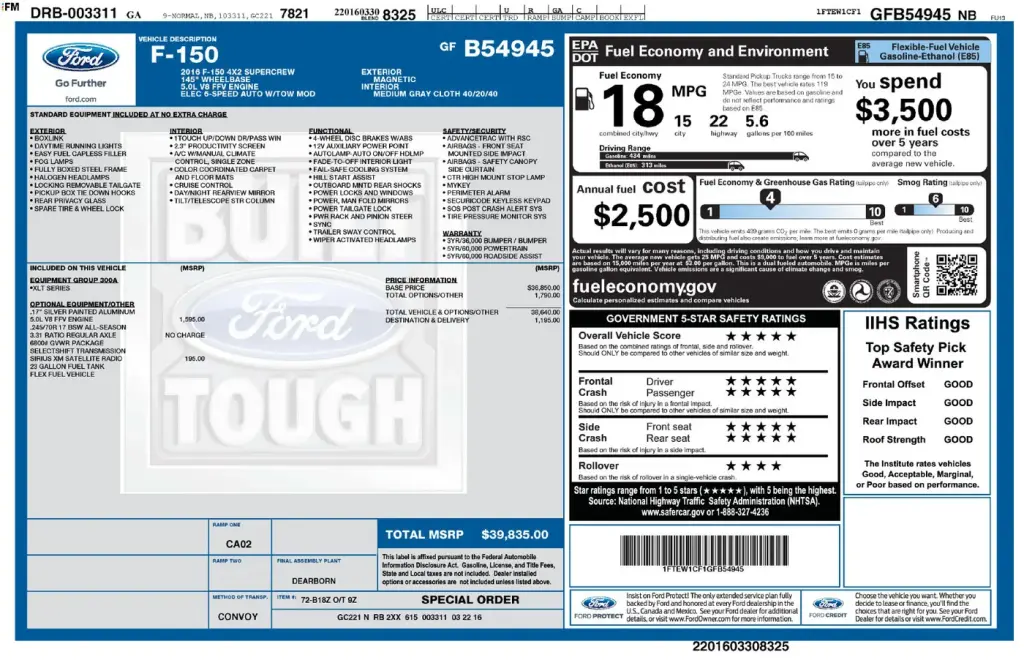 Ford F-150 2016 4x2 XLT 4dr SuperCrew 5.5 ft. SB