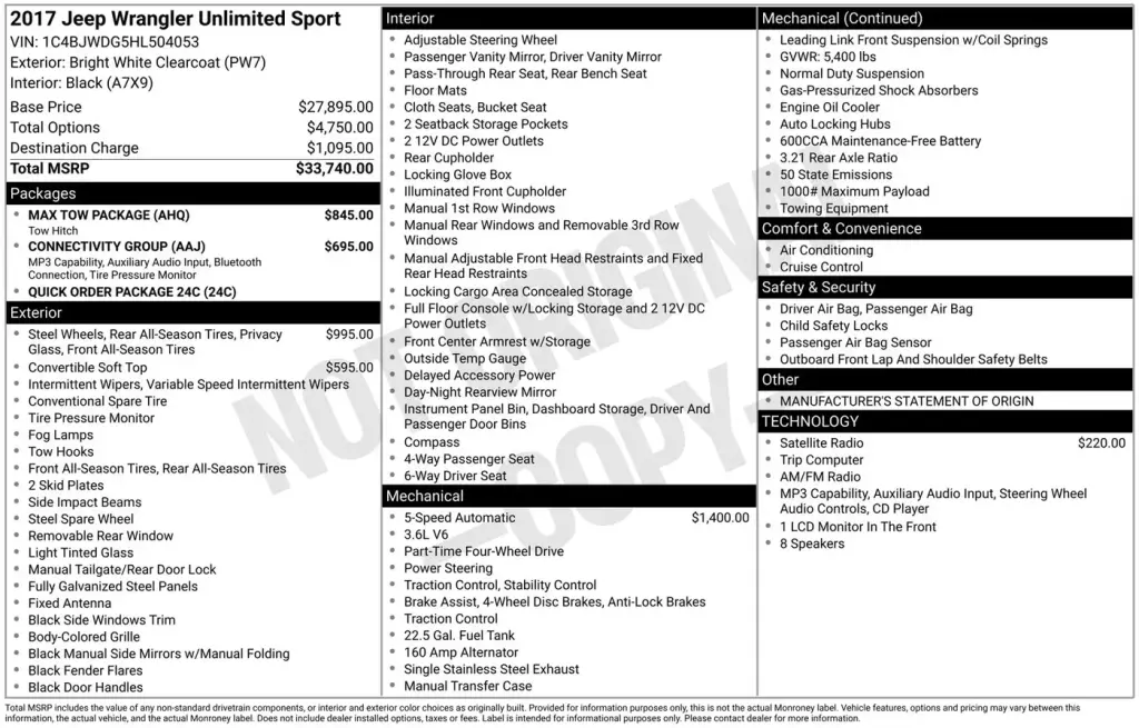 Jeep Wrangler Unlimited 2017 4x4 Sport 4 SUV