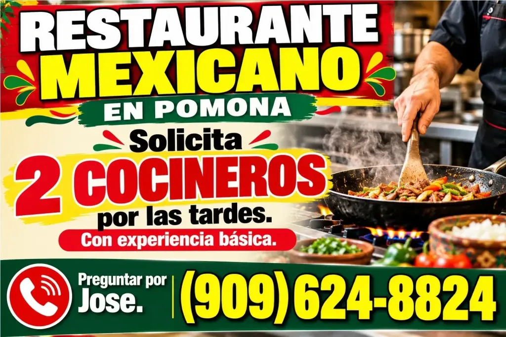 RESTAURANTE MEXICANO en 📍POMONA- Solicita 2 COCINEROS