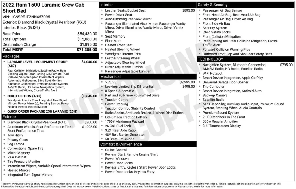 Ram 1500 2022 4x4 Laramie 4dr Crew Cab 5.6 ft. SB Pickup