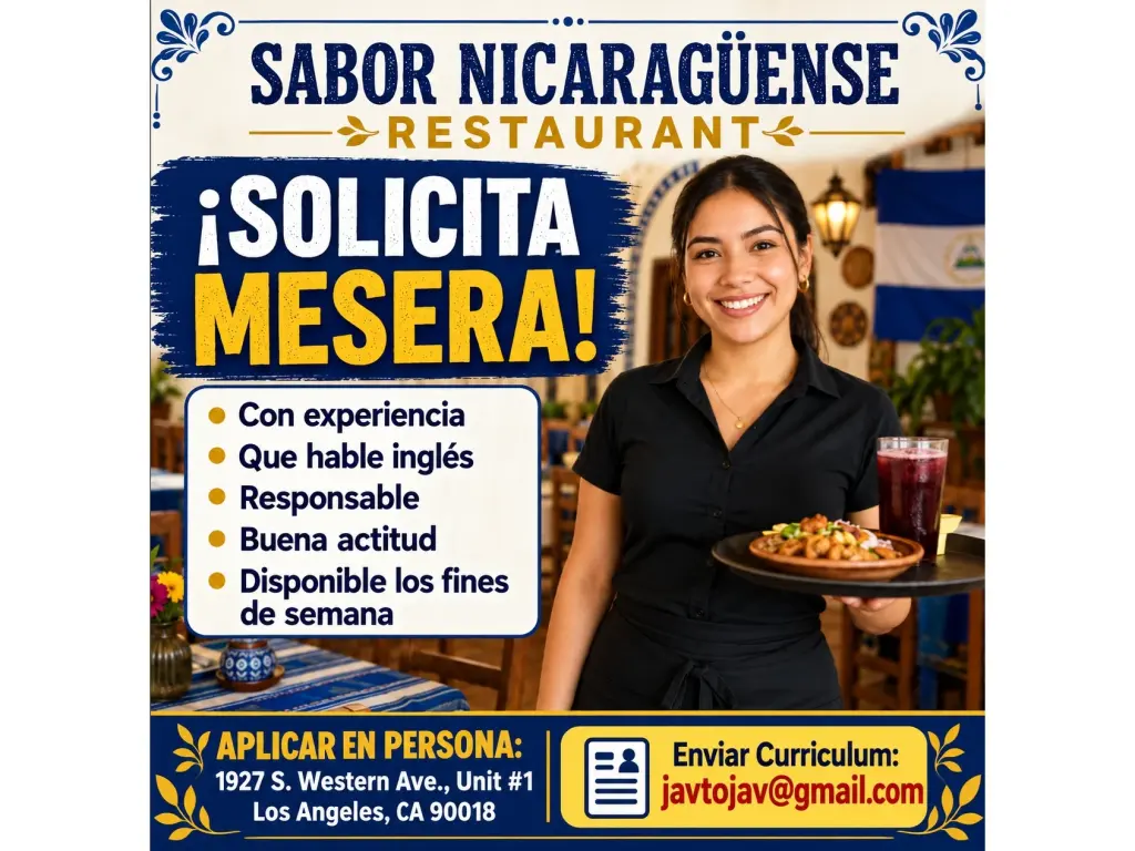 SABOR NICARAGÜENSE RESTAURANT  📌SOLICITA UNA MESERA