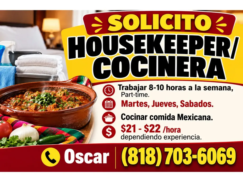 SOLICITO HOUSEKEEPER/ COCINERA