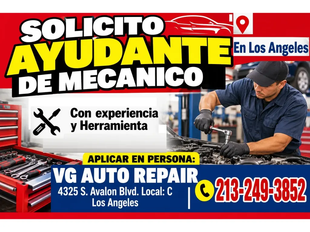 SOLICITO AYUDANTE DE MECÁNICO📍Los Angeles