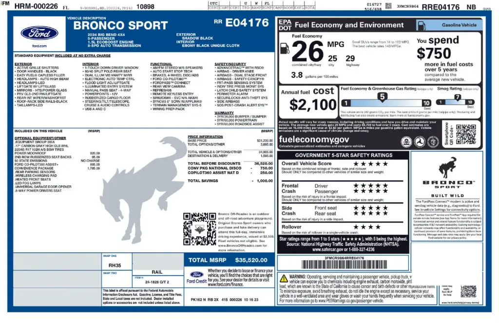 Ford Bronco Sport 2024 AWD Big Bend 4dr SUV